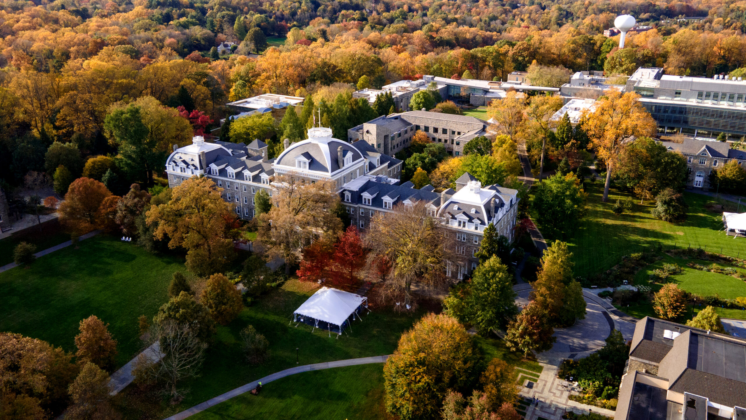 Aerial of Swarthmore College campus.