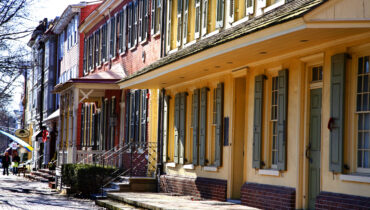 Colorful row houses in Haddonfield, NJ.