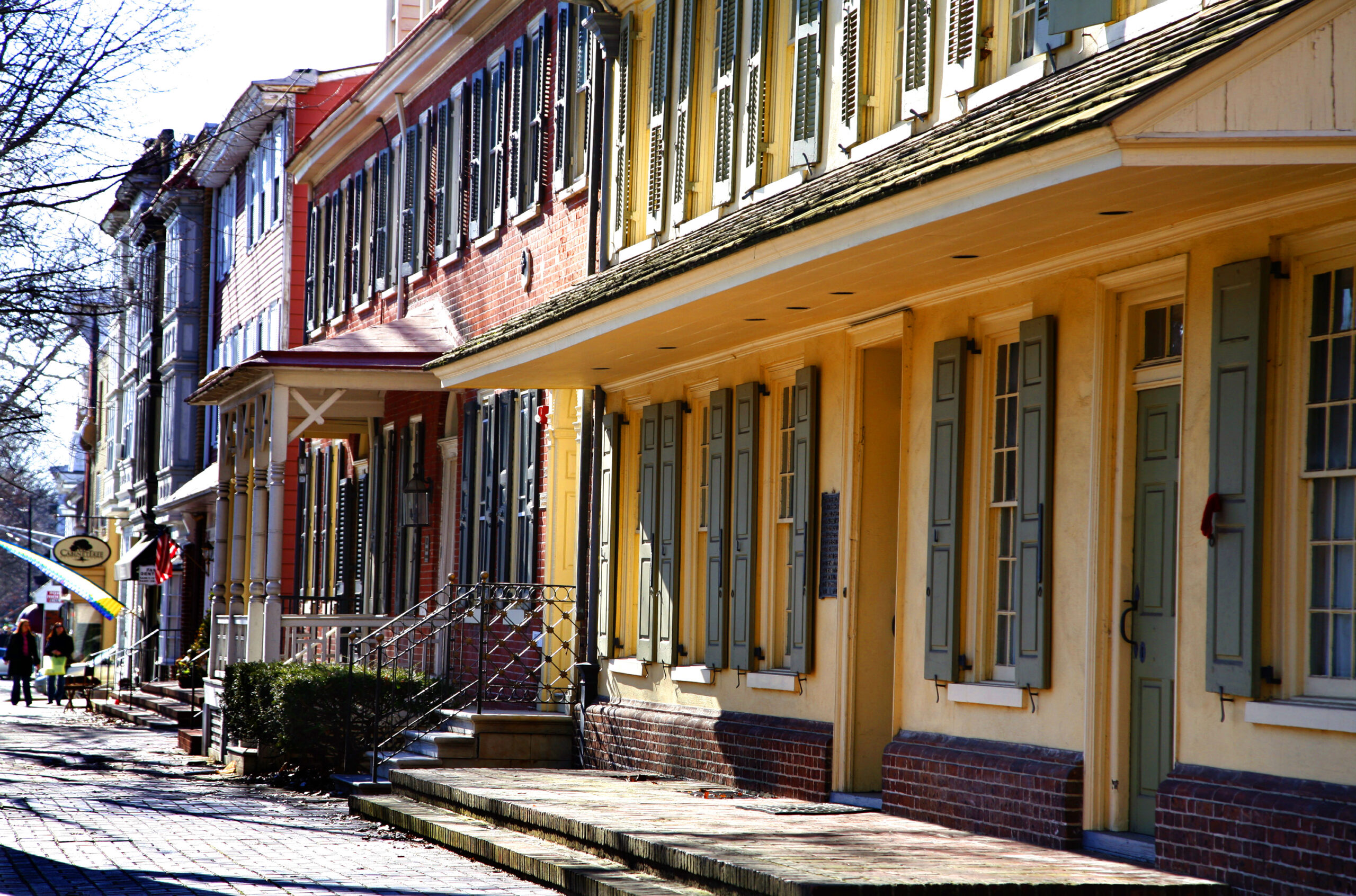 Colorful row houses in Haddonfield, NJ.