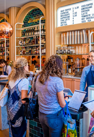 The interior of a crowded cafe in Philadelphia's Rittenhouse Square neighborhood.