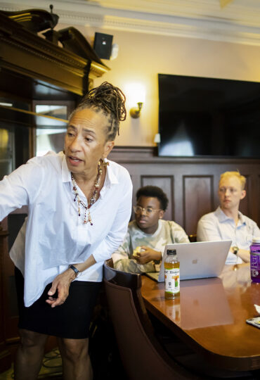 A professor lectures to a seminar of graduate students at the University of Pennsylvania.